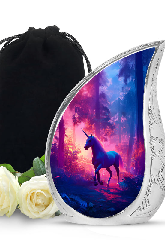 Unicorn Forest Funeral Urn - Neon Aluminium Urn For Human Ashes