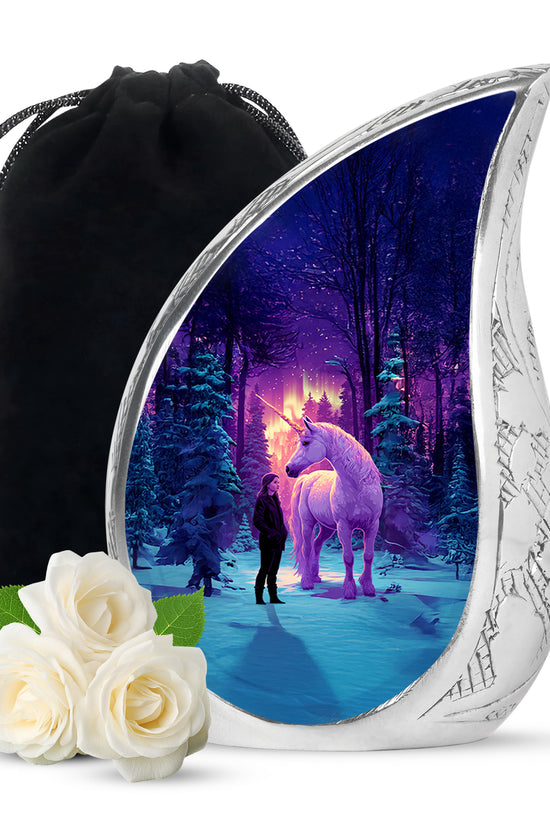 Unicorn Theme Memorial Urn - Purple Aluminium Funeral Urn For Ashes