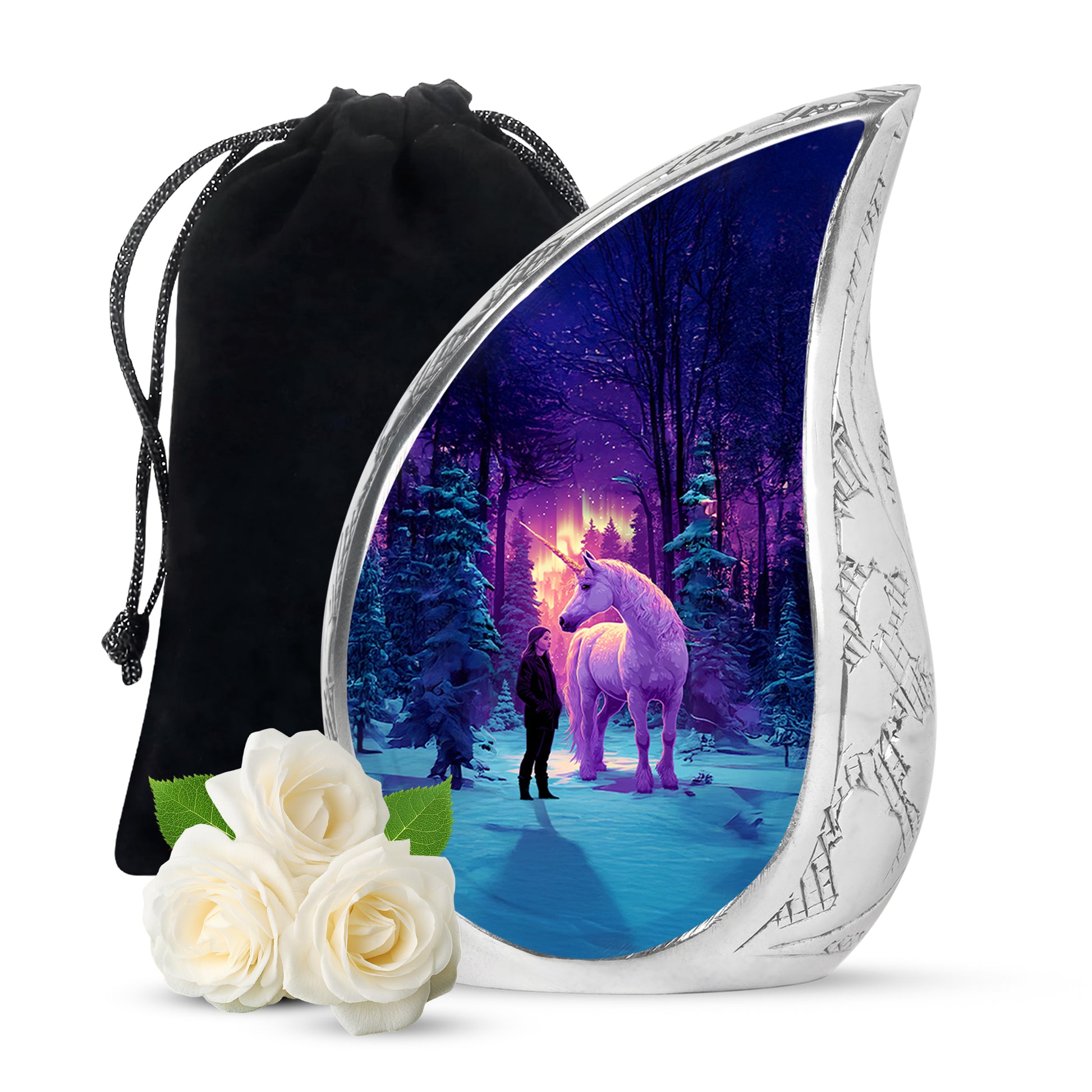 Unicorn Theme Memorial Urn - Purple Aluminium Funeral Urn For Ashes