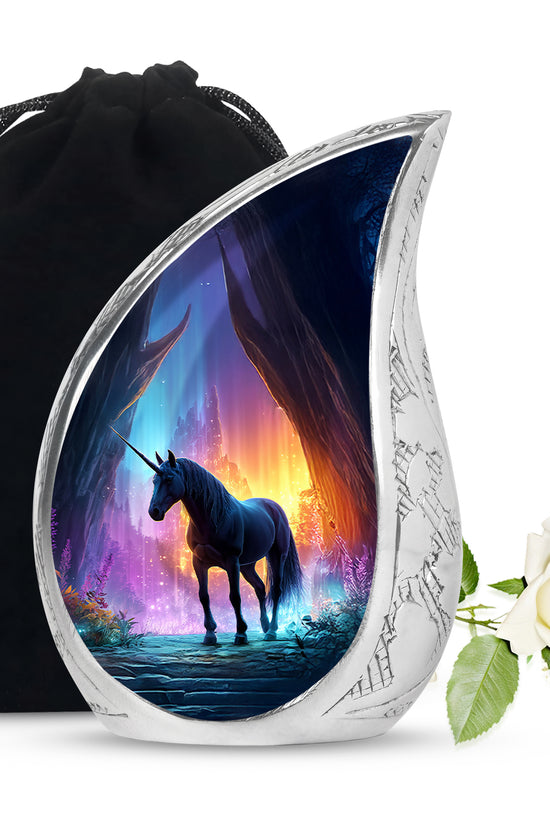 Black Unicorn Funeral Urn - Colourful Cremation Urn For Male & Female