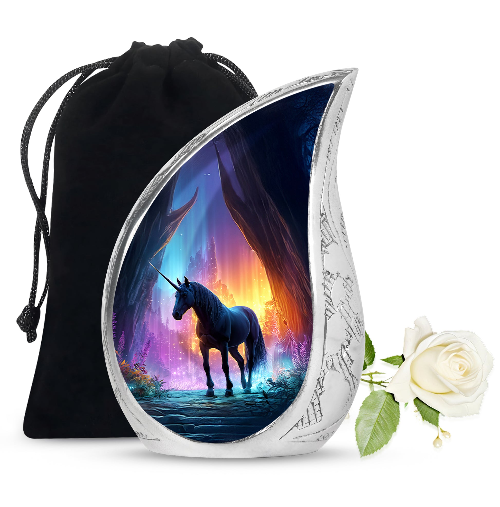 Black Unicorn Funeral Urn - Colourful Cremation Urn For Male & Female