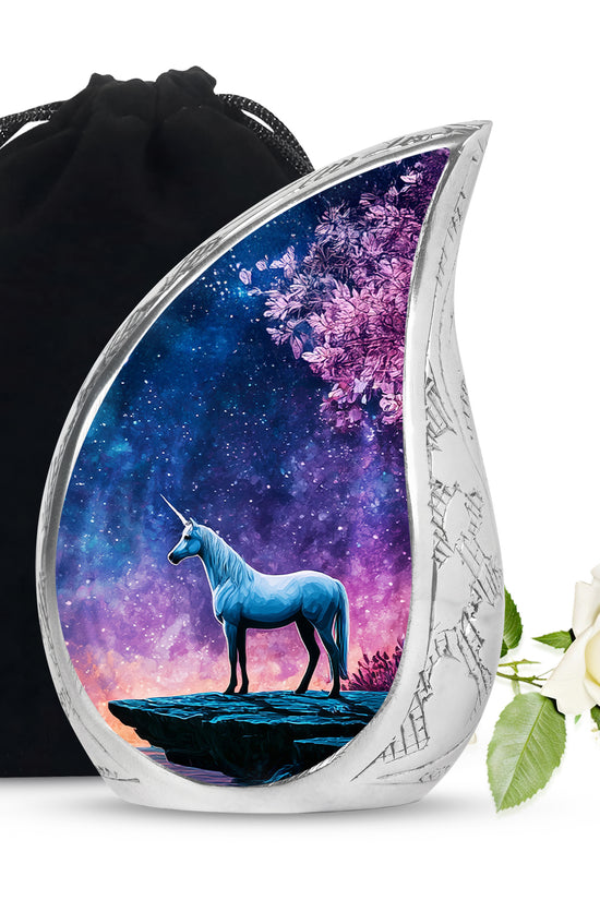 White Unicorn Cremation Urn - Night Sky Memorial Urn For Adults