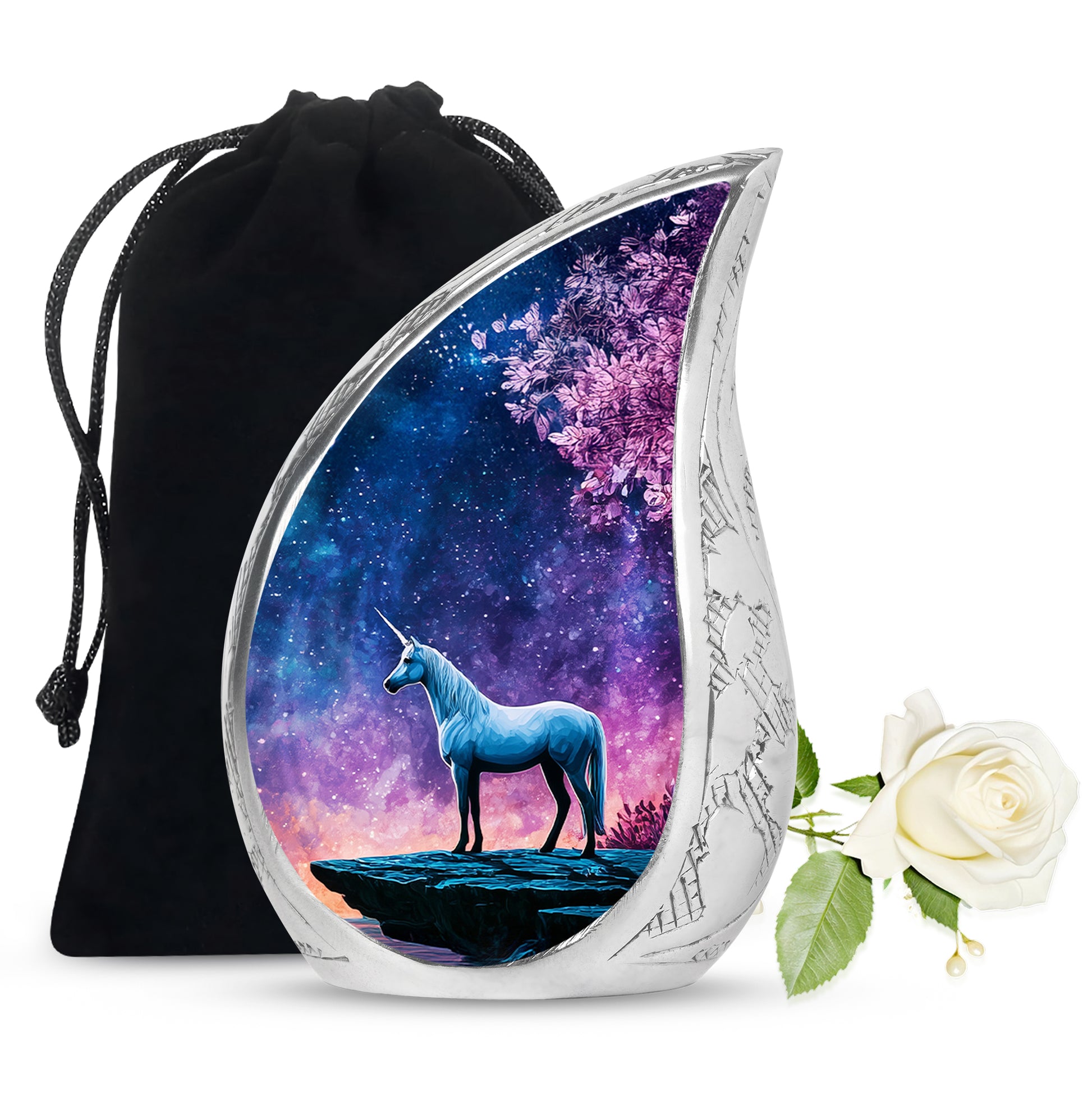 White Unicorn Cremation Urn - Night Sky Memorial Urn For Adults