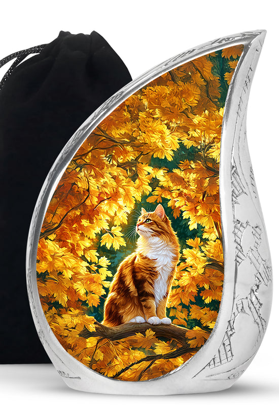 Autumn Golden Cat Memorial Urn - Decorative Funeral Urn For Adult Ashes