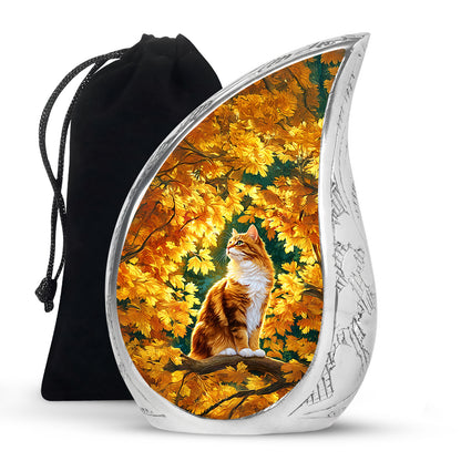 Autumn Golden Cat Memorial Urn - Decorative Funeral Urn For Adult Ashes