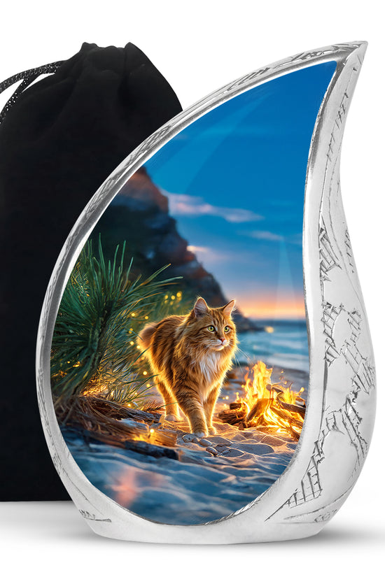 Beach Cat Memorial Urn - Campfire Cremation Urn For Ashes