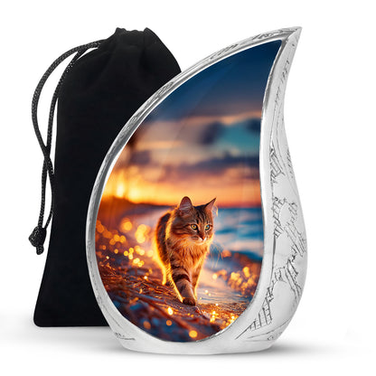 Sunset Beach Cat Memorial Urn -Glowing Cremation Urn For Loved Ones