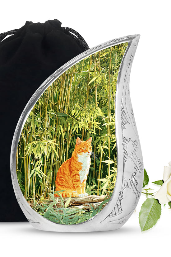 Orange Cat Cremation Urn - Nature Bamboo Design Memorial Urn For Cat Ashes