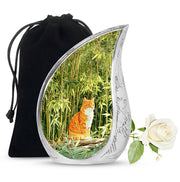 Orange Cat Cremation Urn - Nature Bamboo Design Memorial Urn For Cat Ashes
