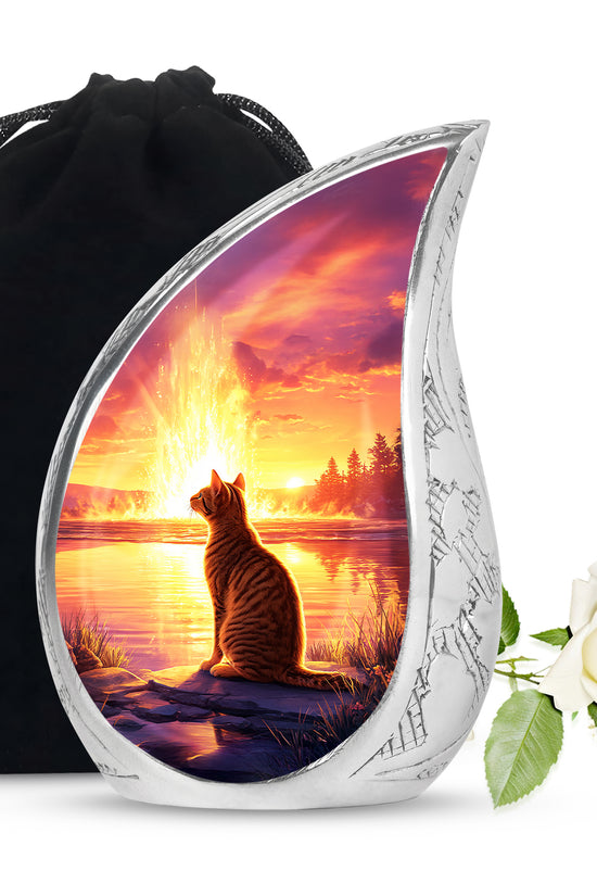 Orange Cat Funeral Urn - Beautiful Sunset Scene Urn For Ashes