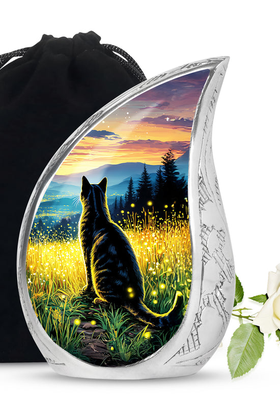 Black Cat Memorial Urn - Sunset Mountain Cremation Urn For Cat Ashes