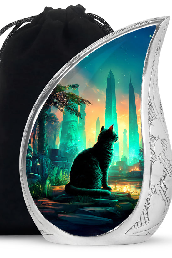 Mystic Cat Temple Funeral Urn - Decorative Aluminium Urn For Cat Ashes