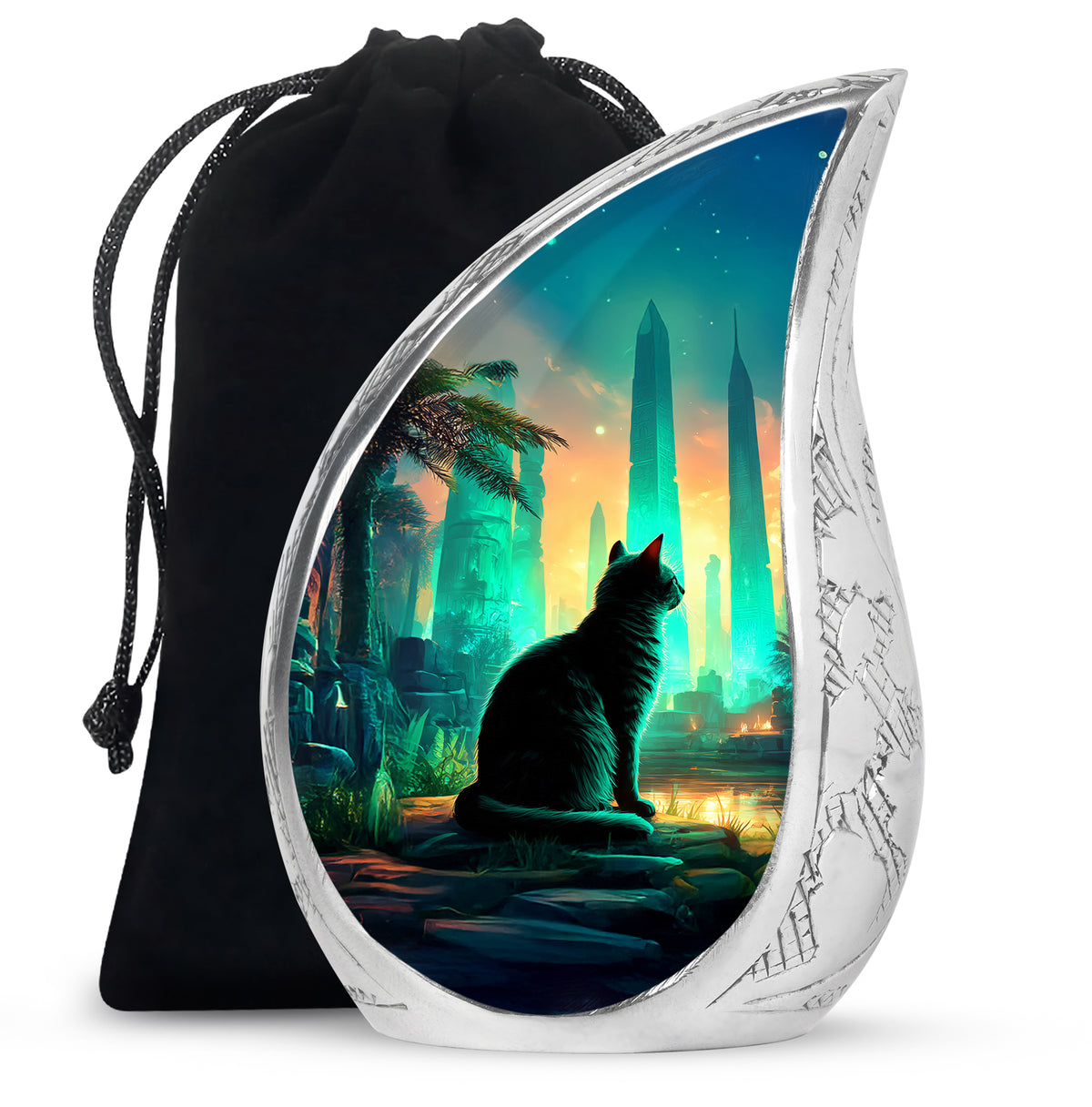 Mystic Cat Temple Funeral Urn - Decorative Aluminium Urn For Cat Ashes