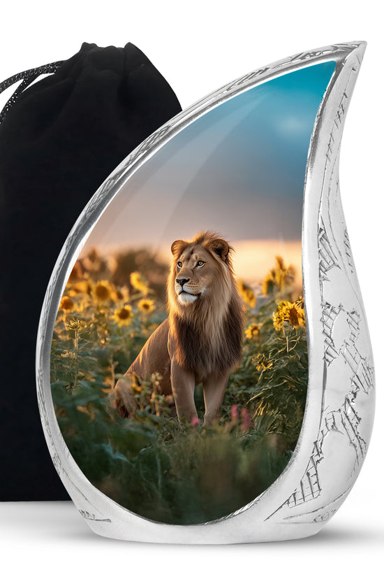 Lion Tribute Funeral Urn - Sunflower Field Cremation Urn For Men