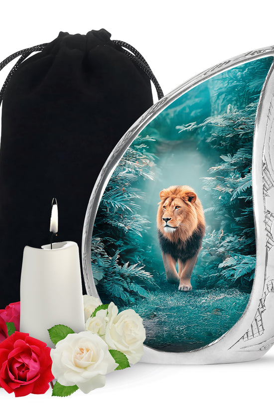 Forest Lion Memorial Urn - Wildlife Cremation Urn For Dad
