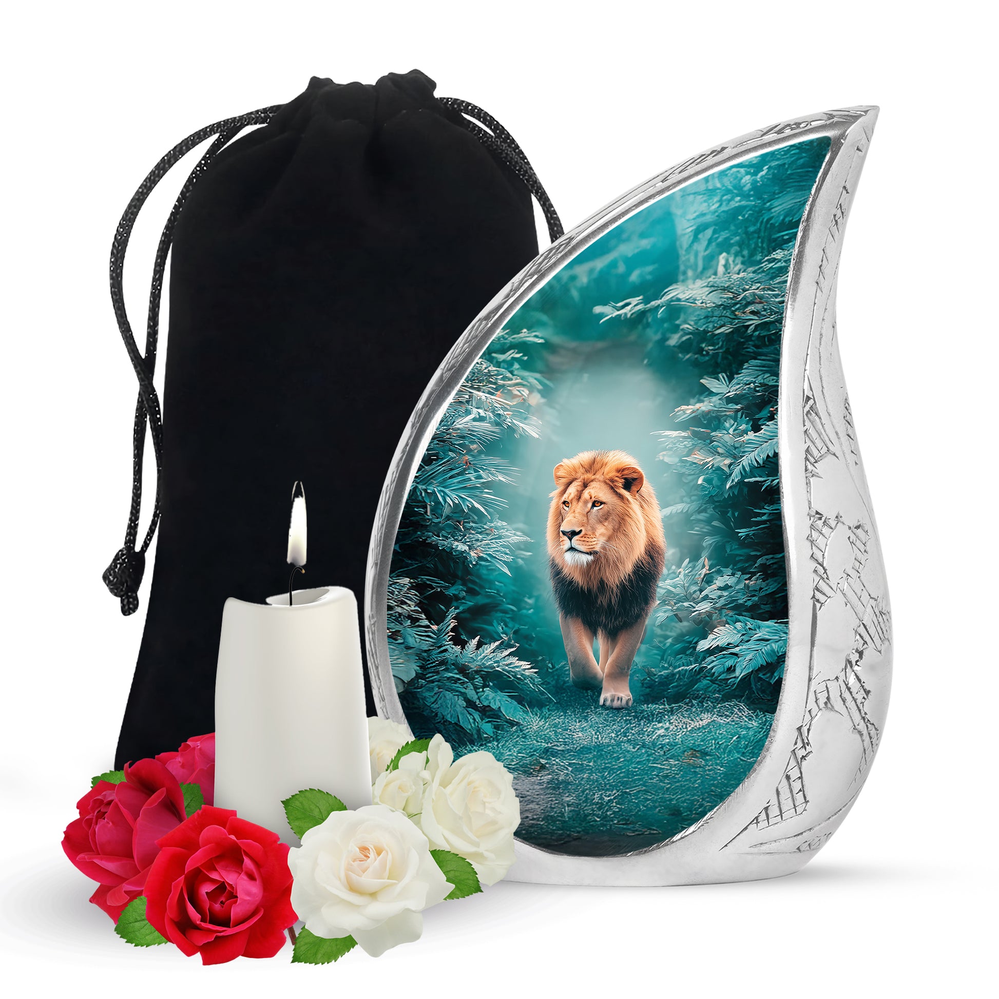 Forest Lion Memorial Urn - Wildlife Cremation Urn For Dad