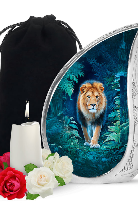 Black Lion Funeral Urn - Jungle Tribute Cremation Urn For Human Ashes