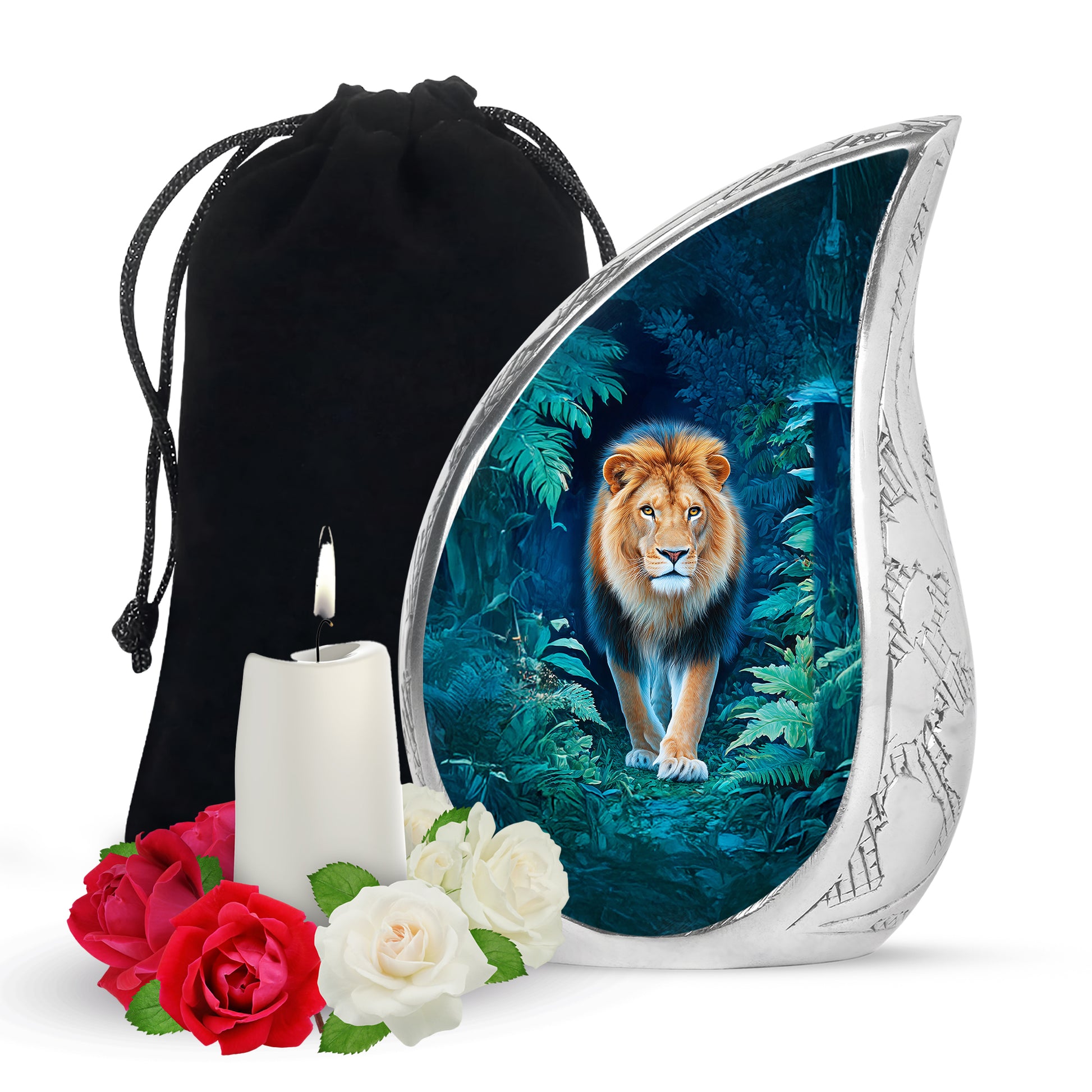 Black Lion Funeral Urn - Jungle Tribute Cremation Urn For Human Ashes