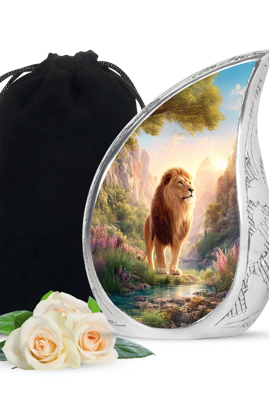 Lion Guardian Memorial Urn - Nature Landscape Cremation Urn For Dad