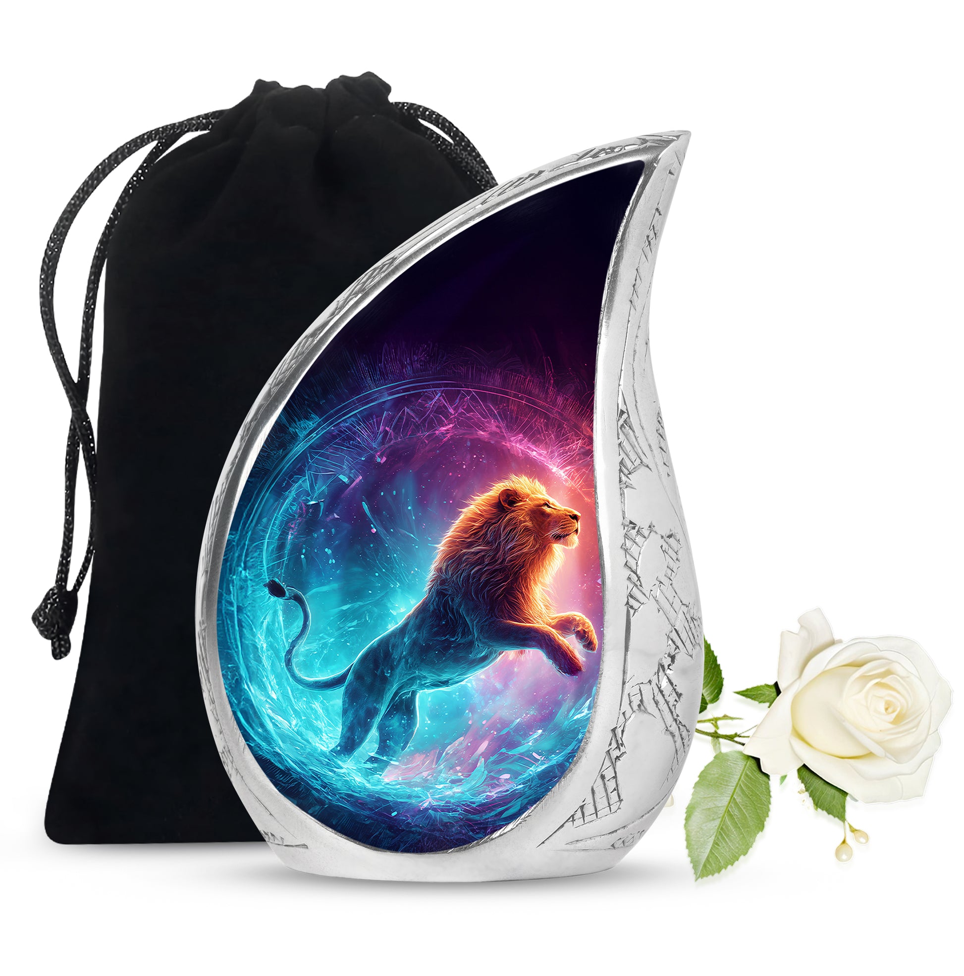 Divine Lion Energy Funeral Urn - Aluminium Cremation Urn For Ashes