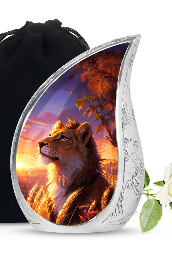 Lion Themed Memorial Urn - Sunset Tribute Memorial Urn For Human Ashes