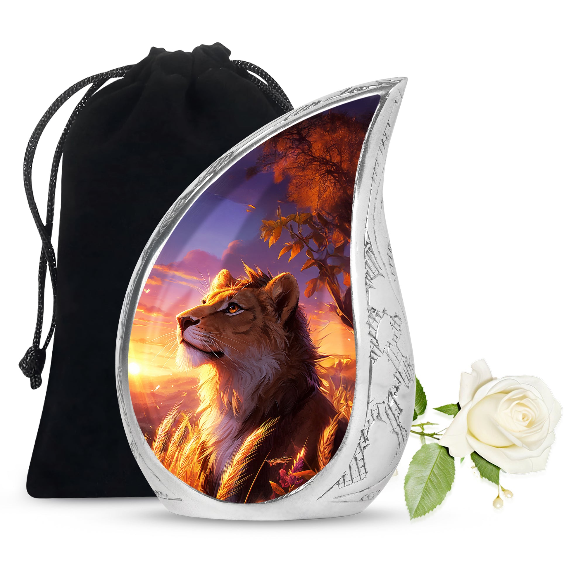 Lion Themed Memorial Urn - Sunset Tribute Memorial Urn For Human Ashes