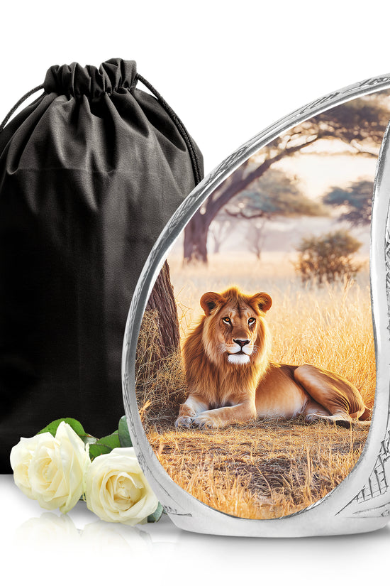 Forest Lion Cremation Urn - Aluminium Memorial Urn For Burial