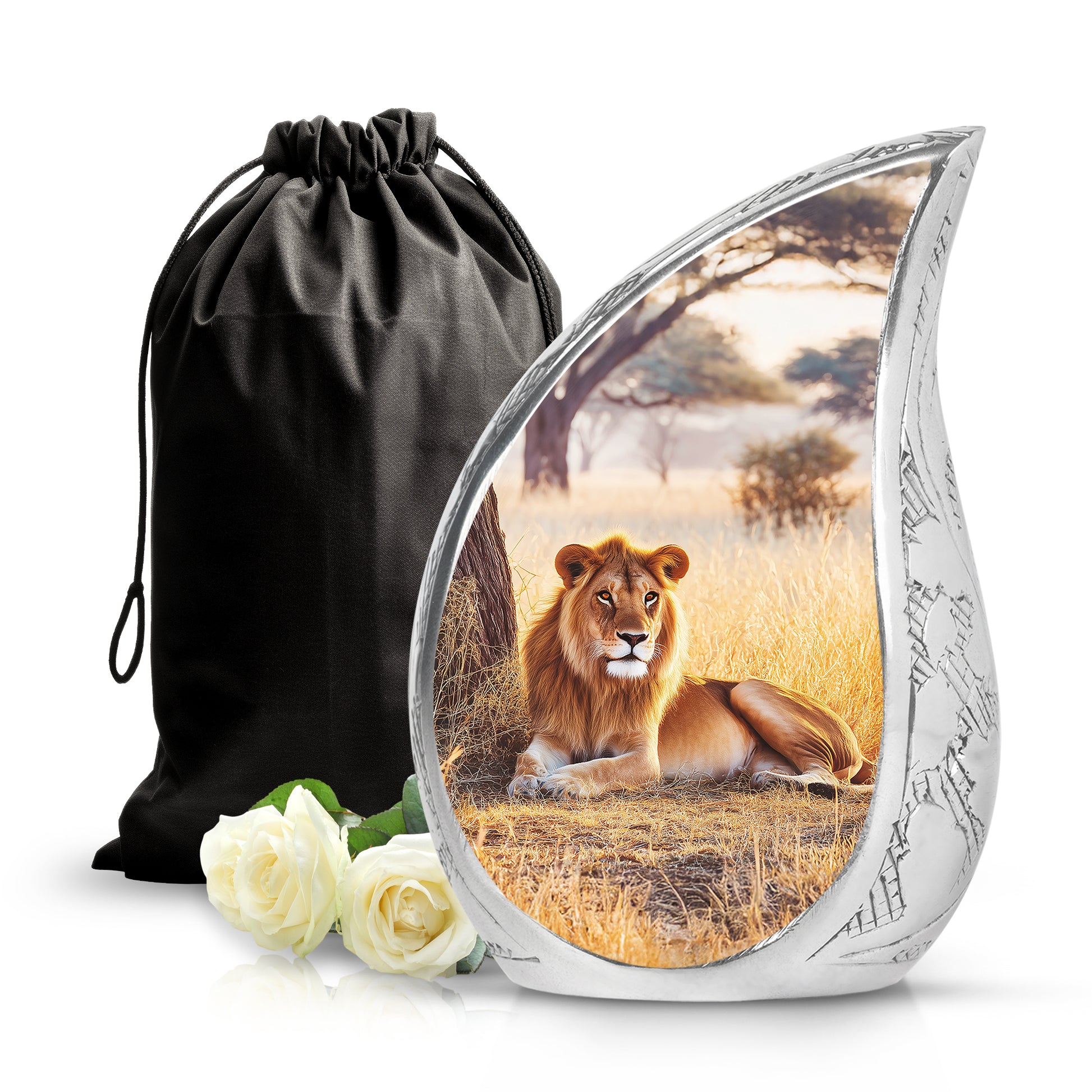 Forest Lion Cremation Urn - Aluminium Memorial Urn For Burial