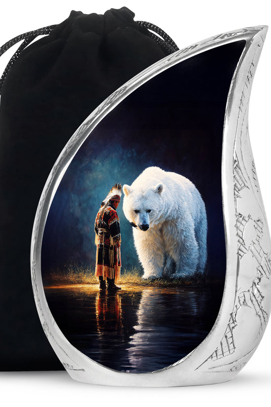 Native American Burial Urn - White Bear Spirit Memorial For Human Ashes