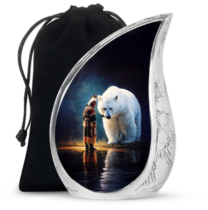 Native American Burial Urn - White Bear Spirit Memorial For Human Ashes