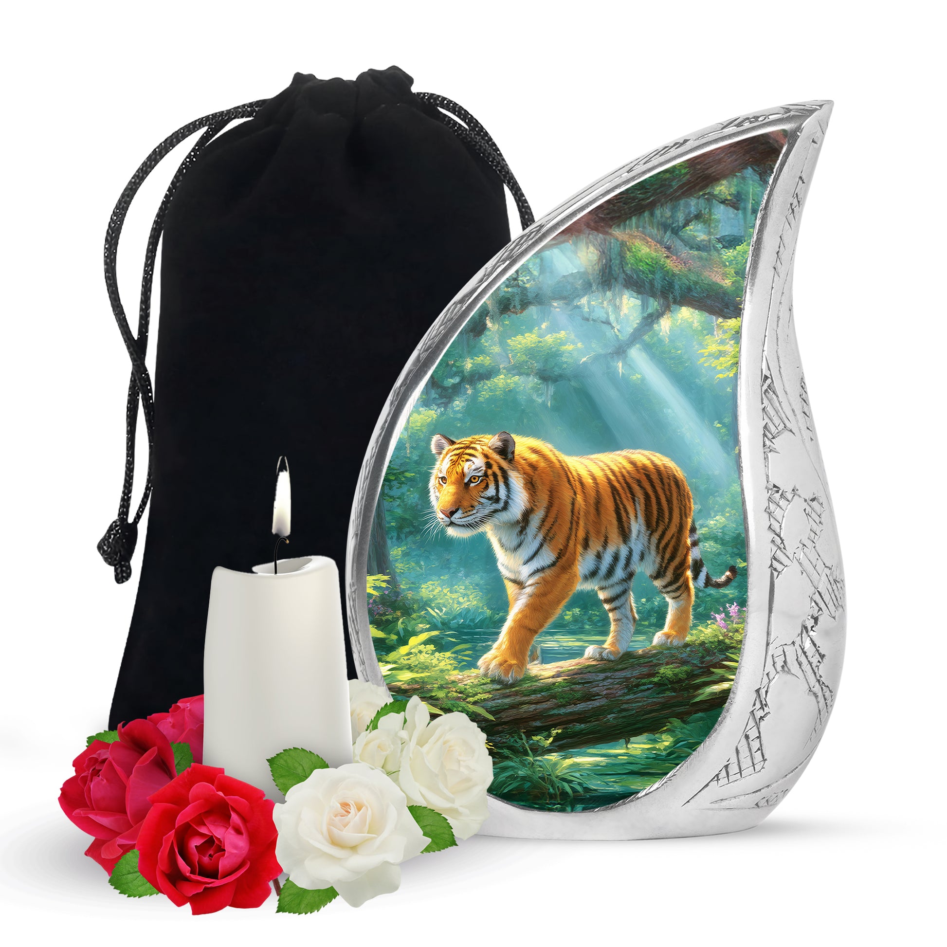Tiger Memorial Urn - Jungle Wildlife Cremation Urn For Male Ashes