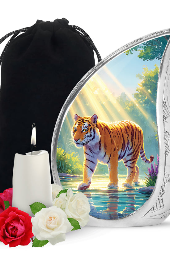 Majestic Tiger Cremation Urn - Wildlife River Scene Memorial Urn For Adult Ashes
