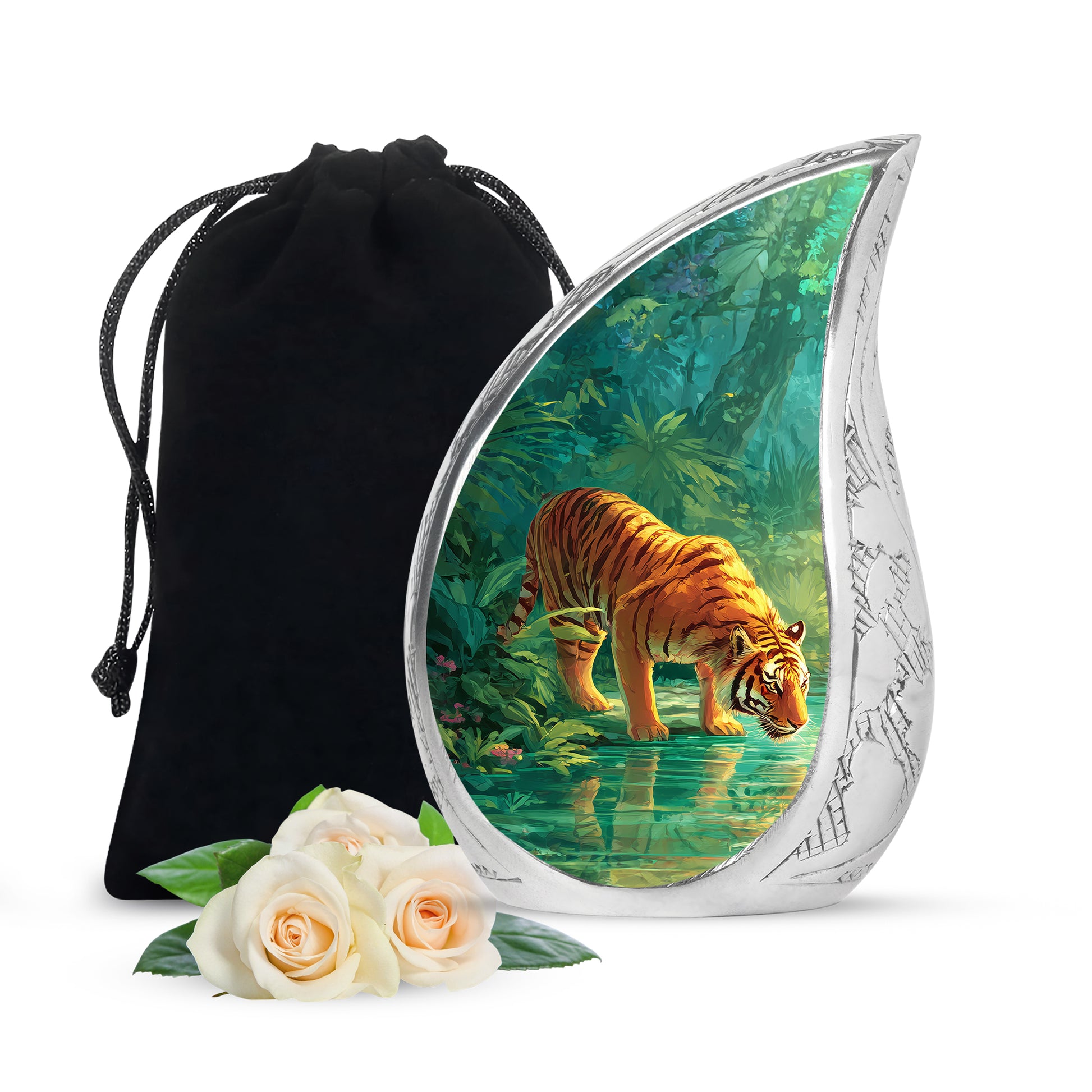 Forest Tiger Funeral Urn - Tropical River Memorial Urn For Burial