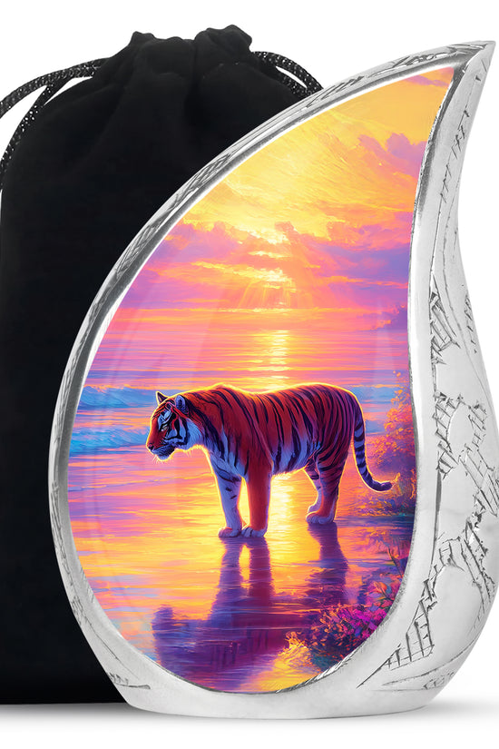 Tiger Themed Memorial Urn - Sunset Scene Cremation Urn For Adult Ashes