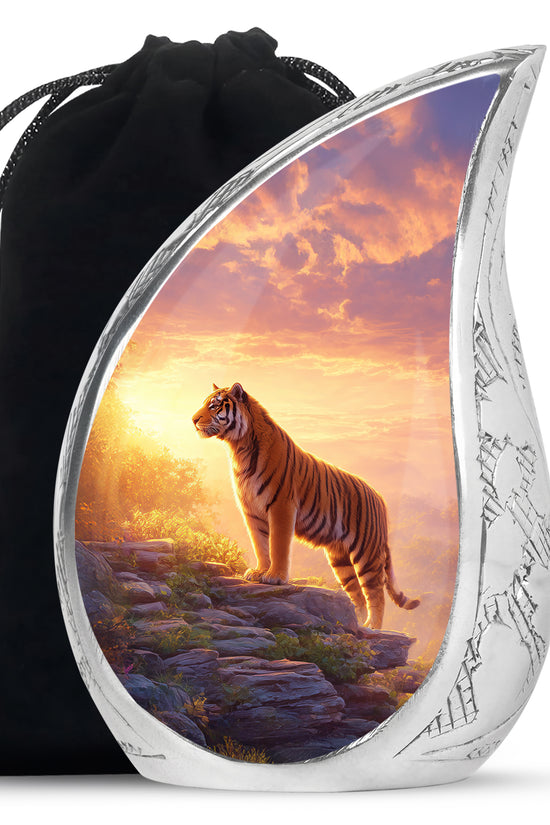 Decorative Tiger Funeral Urn - Mountain Landscape Cremation Urn For Ashes