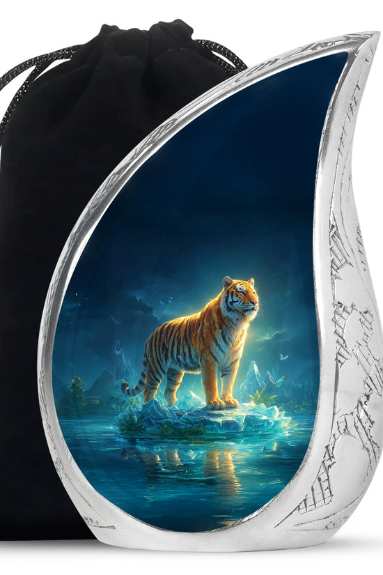 Mystical Tiger Funeral Urn - Blue Crystal Memorial Urn For Adult Ashes