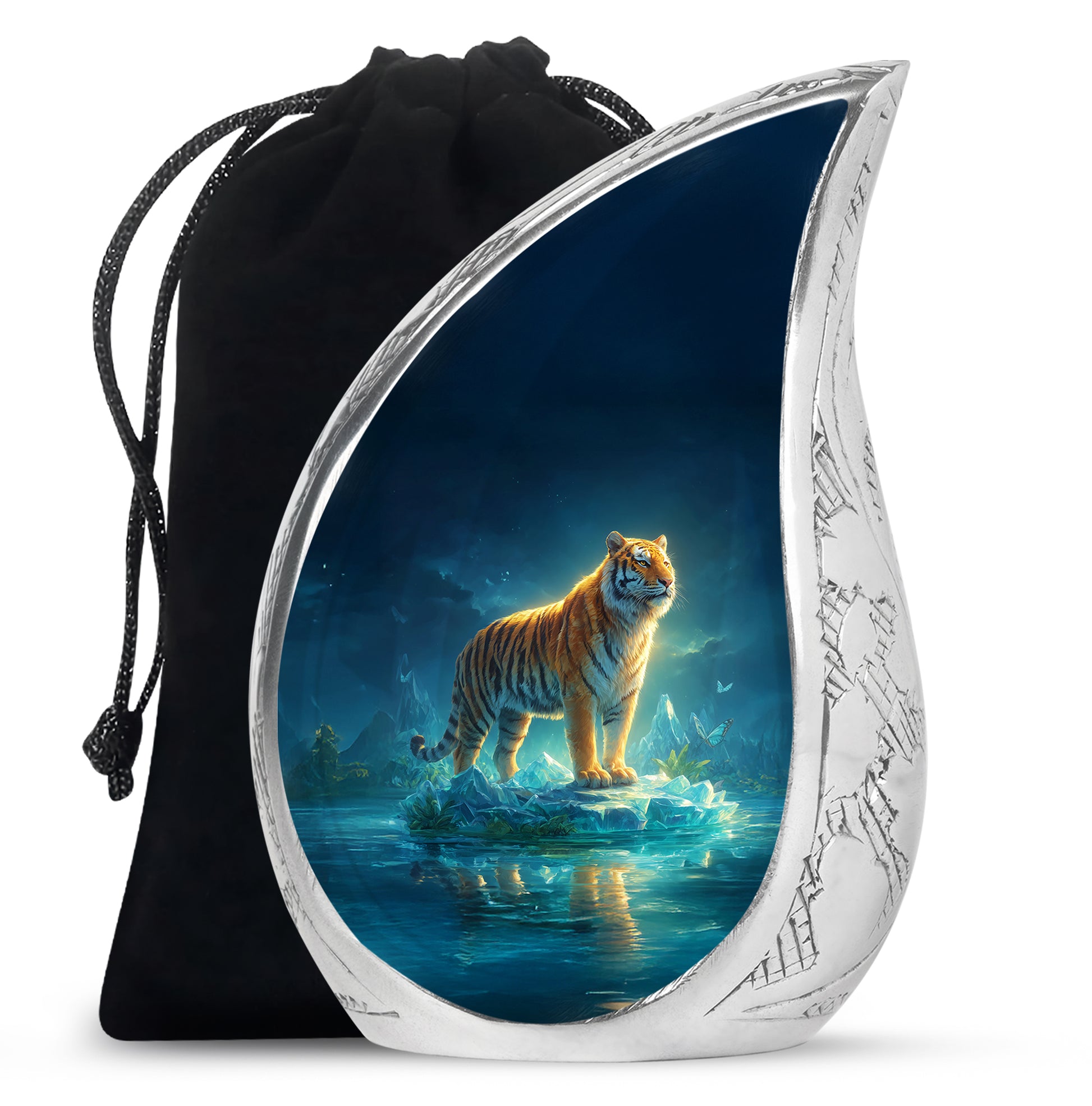 Mystical Tiger Funeral Urn - Blue Crystal Memorial Urn For Adult Ashes