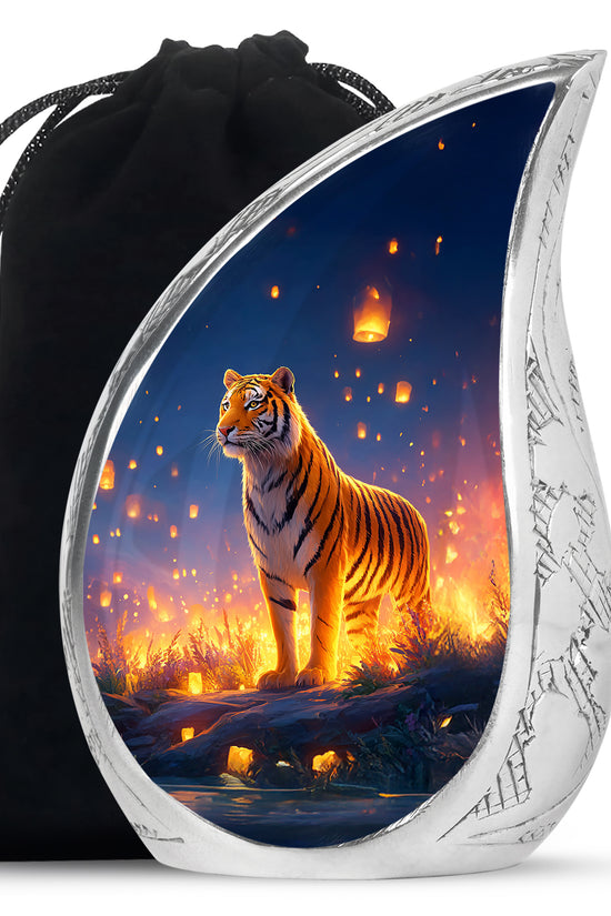 Mountain Tiger Memorial Urn - Beautiful Night Blue Funeral Urn For Humans