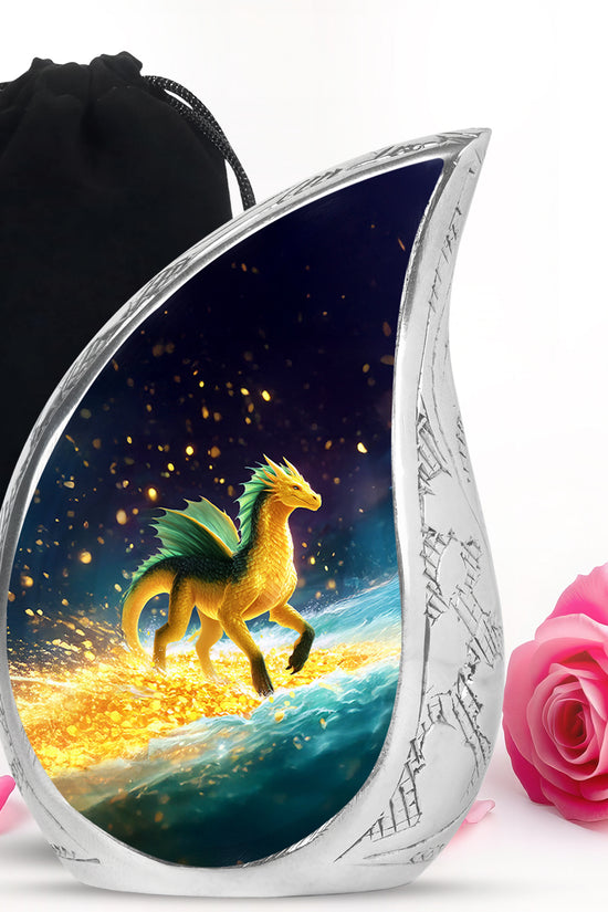 Golden Dragon Cremation Urn - Fantasy Memorial Urn For Human Ashes