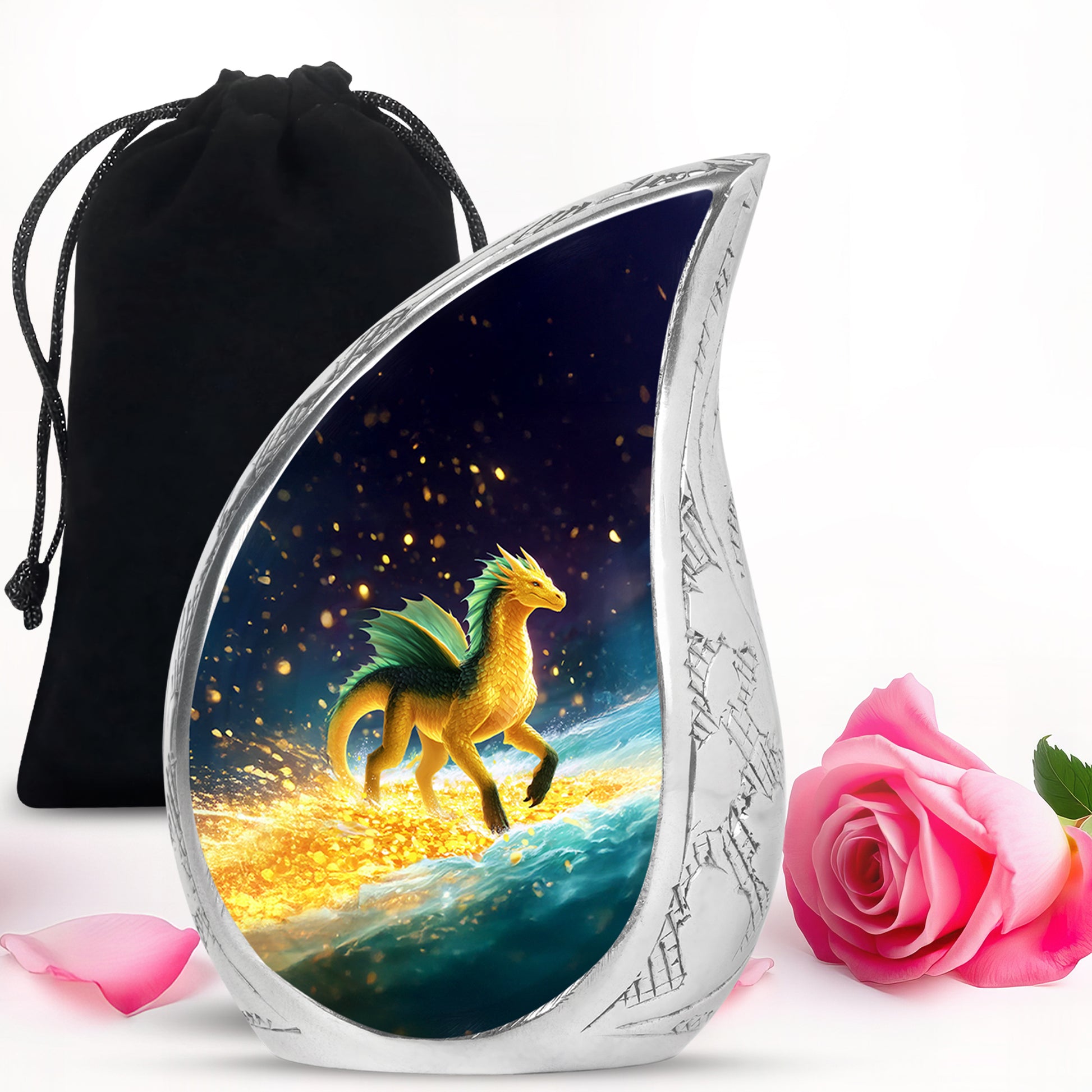 Golden Dragon Cremation Urn - Fantasy Memorial Urn For Human Ashes