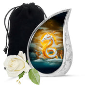 White Gold Dragon Cremation Urn - Aluminium Funeral Urn For Ashes