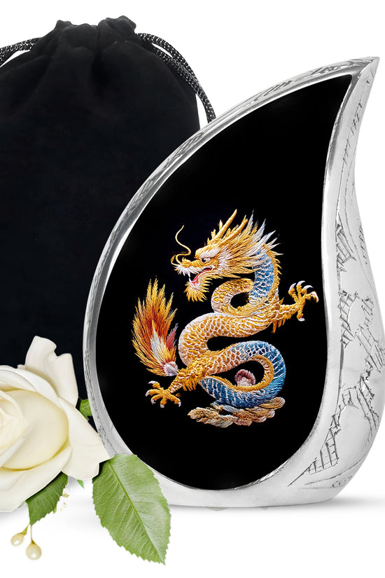 Dragon Theme Cremation Urn - Black Aluminium Memorial Urn For Human Ashes