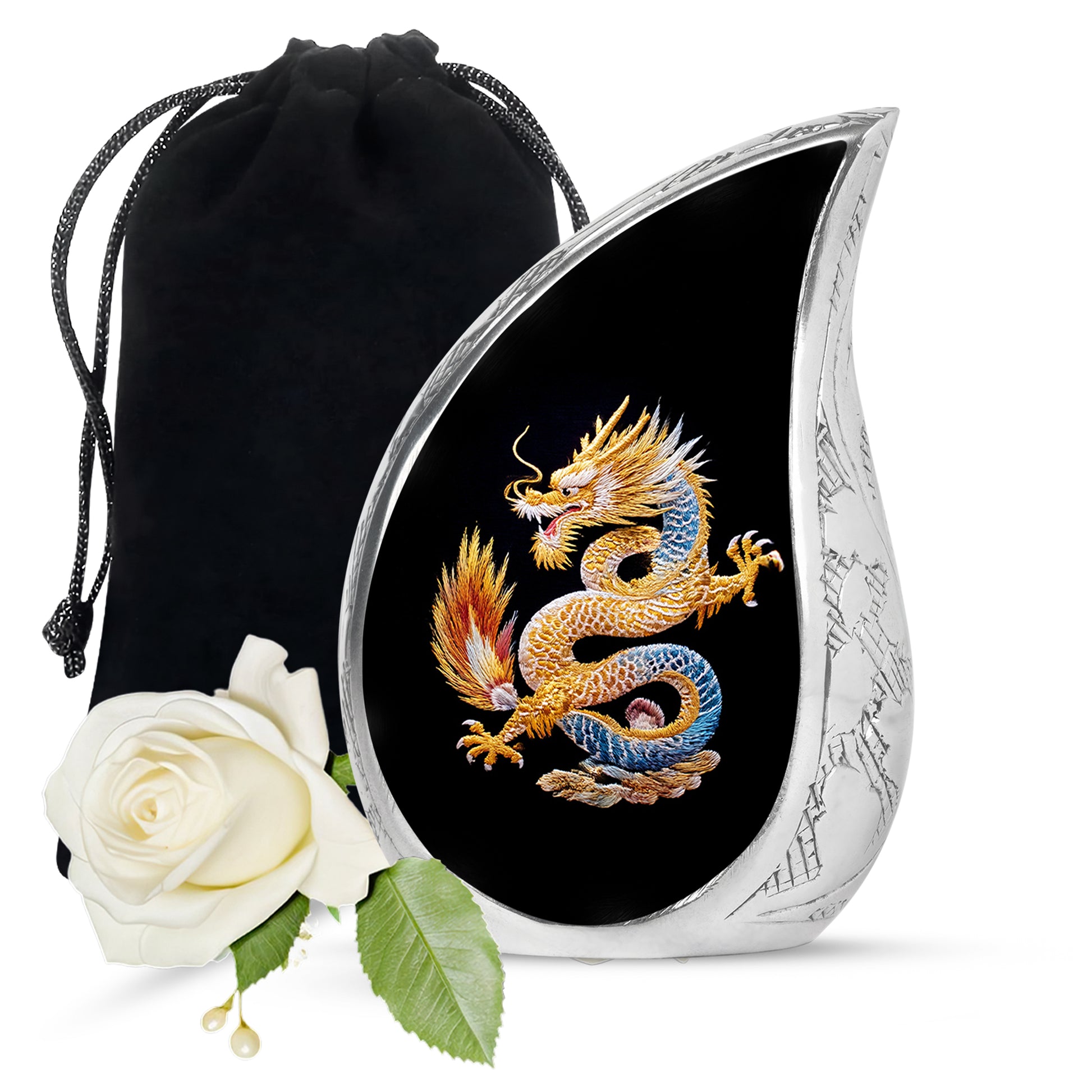 Dragon Theme Cremation Urn - Black Aluminium Memorial Urn For Human Ashes