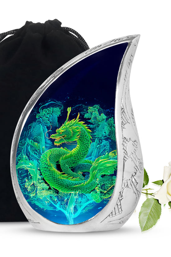 Green Dragon Memorial Urn - Neon Funeral Urn For Adult Ashes