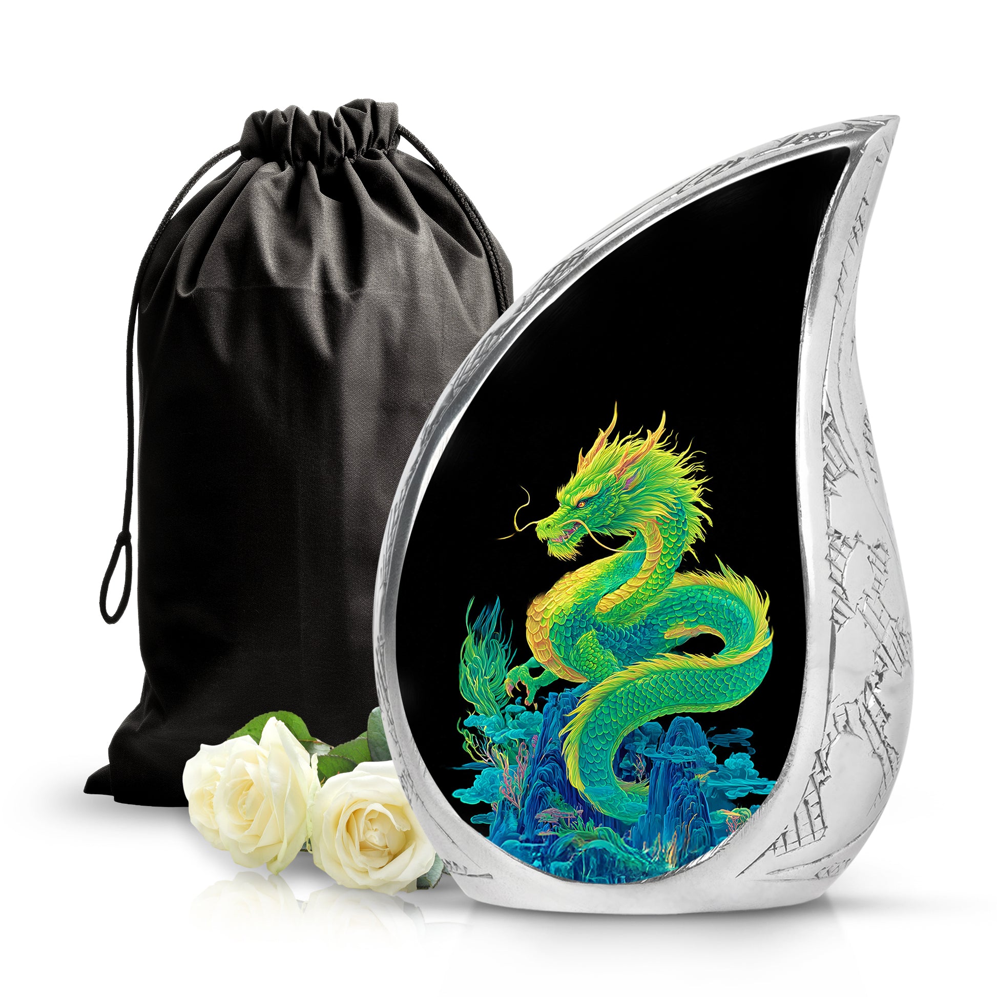 Green Dragon Cremation Urn - Black Memorial Urn For Loved Ones