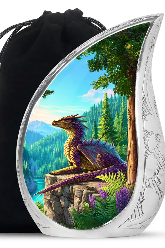 Fantasy Dragon Funeral Urn - Forest Landscape Memorial Urn For Ashes