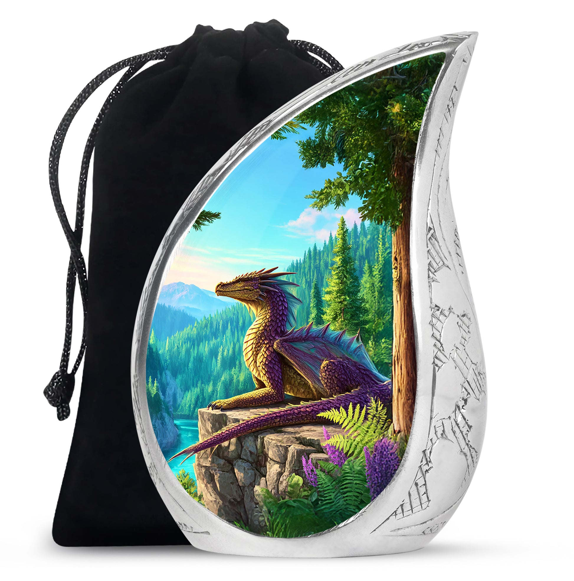 Fantasy Dragon Funeral Urn - Forest Landscape Memorial Urn For Ashes