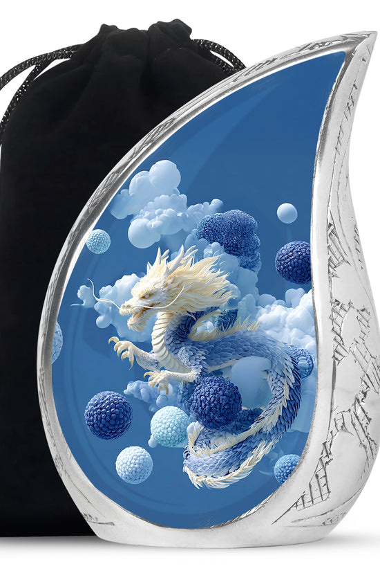 Blue Dragon Cremation Urn - Fantasy Cloud Design Memorial Urn For Burial