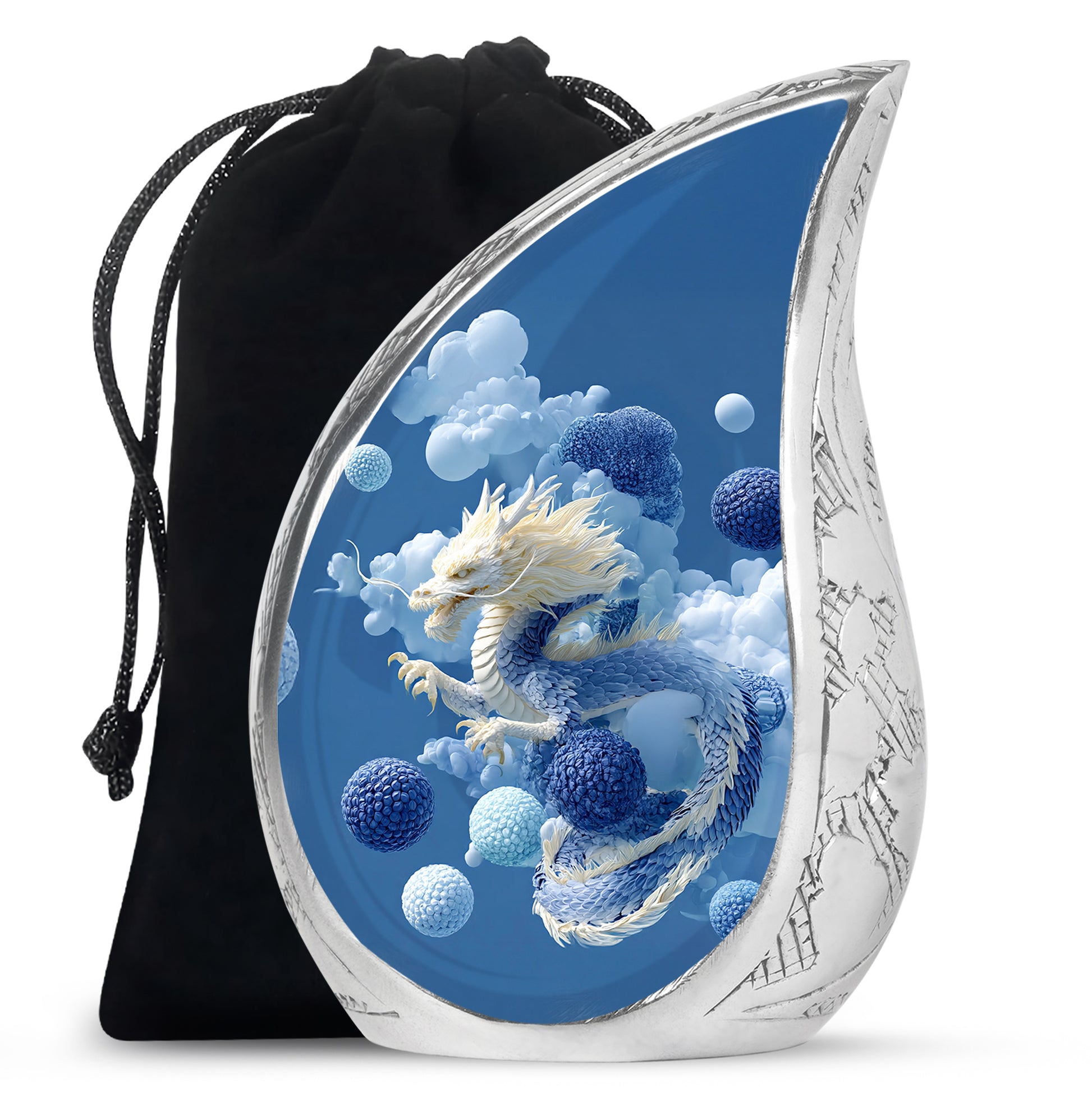 Blue Dragon Cremation Urn - Fantasy Cloud Design Memorial Urn For Burial