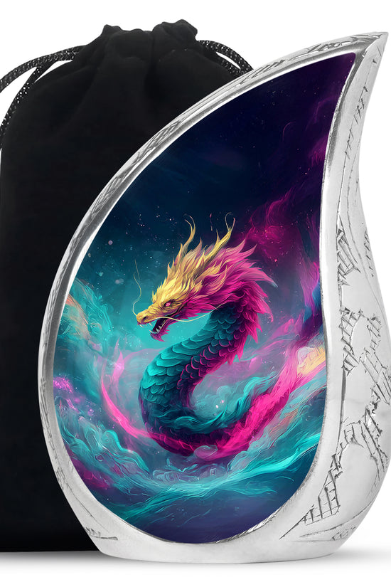 Colourful Dragon Memorial Urn - Aluminium Cremation Urn For Adult Ashes